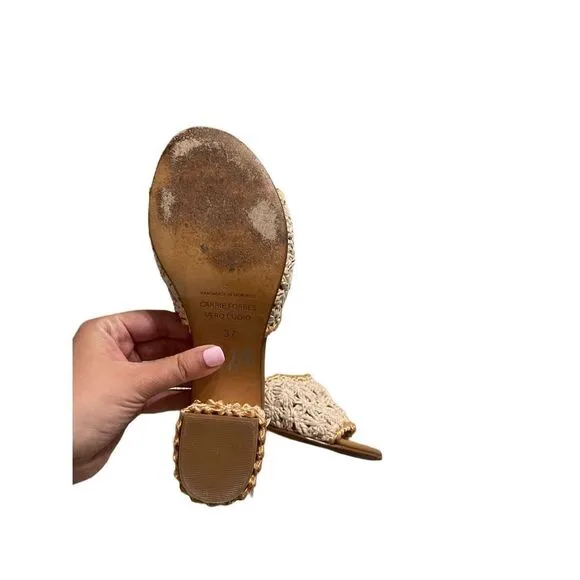 Carrie Forbes Womens Natural Abdel Raffia Mules Sandals Size 37