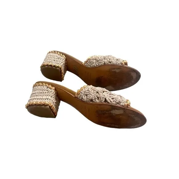 Carrie Forbes Womens Natural Abdel Raffia Mules Sandals Size 37