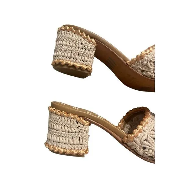 Carrie Forbes Womens Natural Abdel Raffia Mules Sandals Size 37