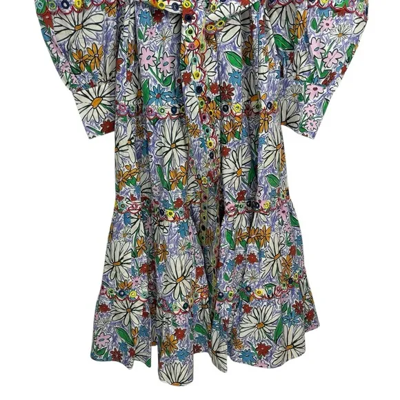 Celia B Oliver MIDI Dress Embroidered Floral Crayon Multicolor Southern Size L