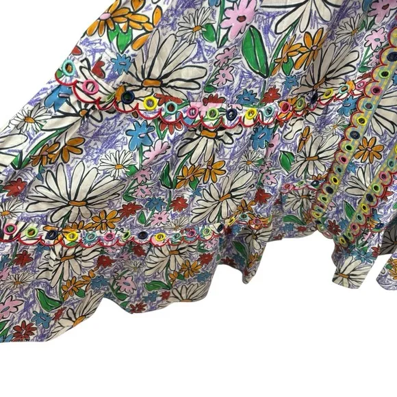 Celia B Oliver MIDI Dress Embroidered Floral Crayon Multicolor Southern Size L