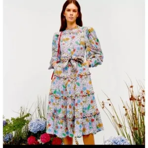 Celia B Oliver MIDI Dress Embroidered Floral Crayon Multicolor Southern Size L
