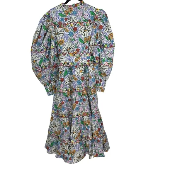 Celia B Oliver MIDI Dress Embroidered Floral Crayon Multicolor Southern Size L