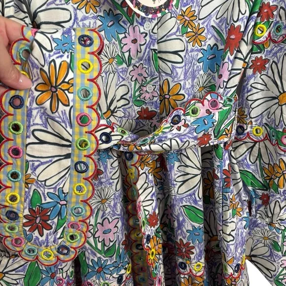 Celia B Oliver MIDI Dress Embroidered Floral Crayon Multicolor Southern Size L