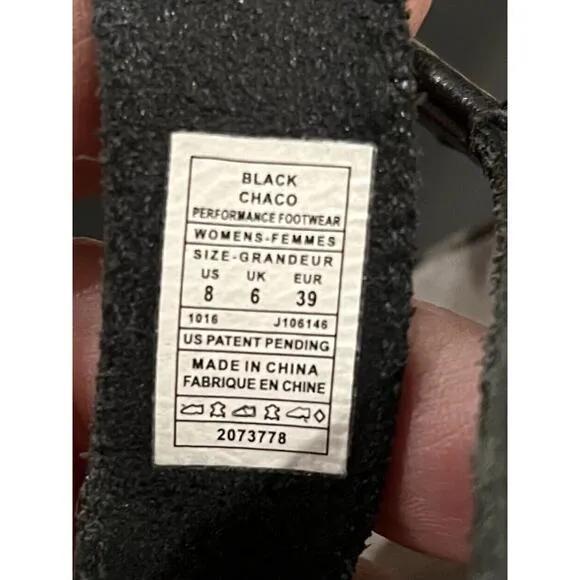 Chaco Fallon Black Leather Summer Sandals Womens Size 8 Outdoor Hiking GUC