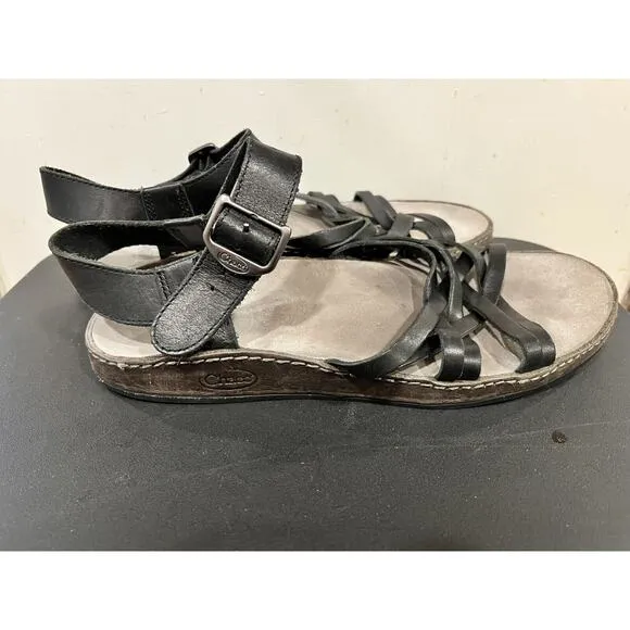 Chaco Fallon Black Leather Summer Sandals Womens Size 8 Outdoor Hiking GUC