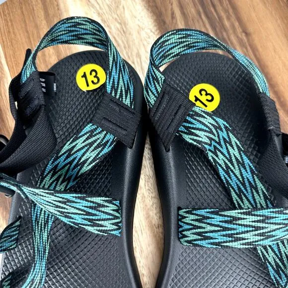 Chaco JCH108685 Men's 13 Strappy Green Black Blue Adjustable Hiking Sandals New!