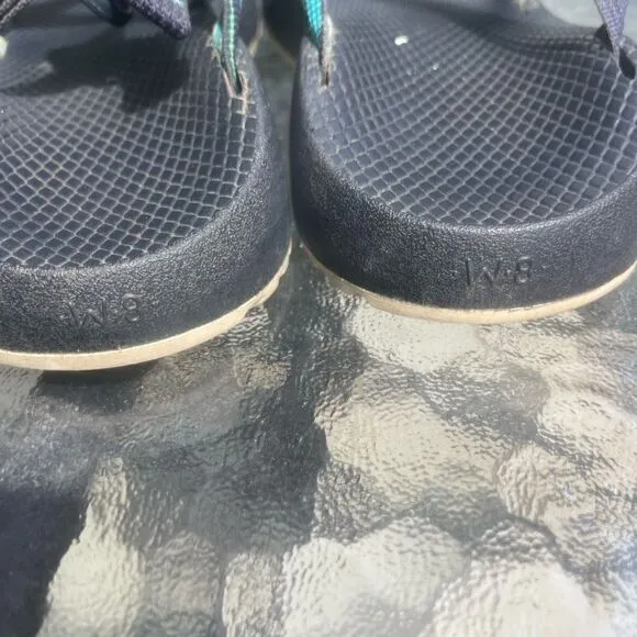 Chaco women’s sandals size 8 unique slip in without back strap, easy on and off.