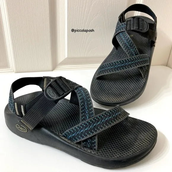 Chaco Z/1 Classic Rapid Pro Black Blue Vibram Sole Adjustable Strap Sandals 9