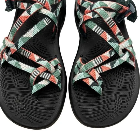 Chaco Z/Cloud X2 Eco Tread Hiking Sandals Southwest Peach/Green Women's Size 7