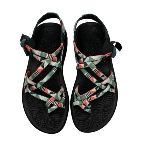 Chaco Z/Cloud X2 Eco Tread Hiking Sandals Southwest Peach/Green Women's Size 7