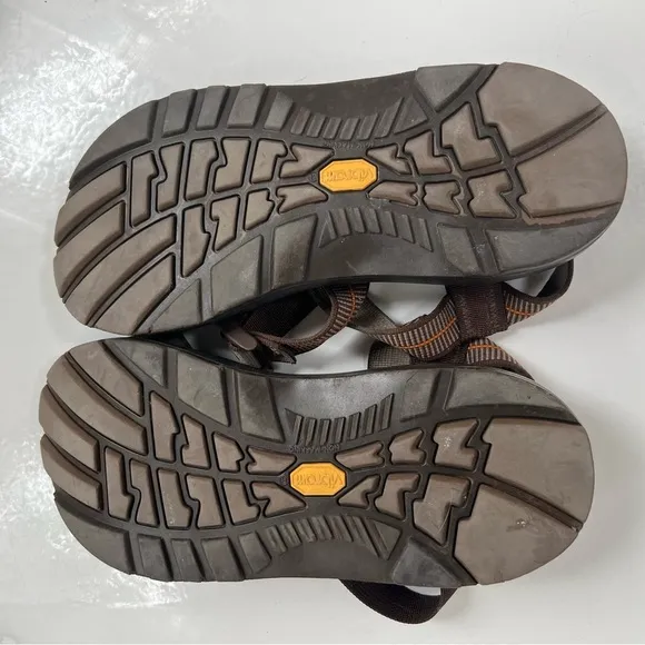 CHACOS Mens Size 9 Brown Orange Vibram Bottom Summer Hiking Water Sports Sandals