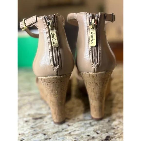 Charles by Charles David Lois Platform Wedge Sandal Beige Size 9