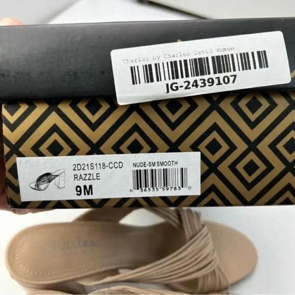 Charles David Sandals womens size 9 Razzle beige leather block heel