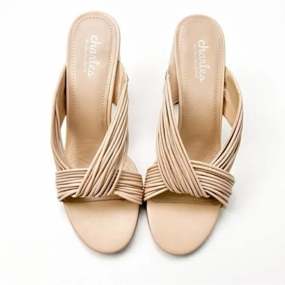 Charles David Sandals womens size 9 Razzle beige leather block heel