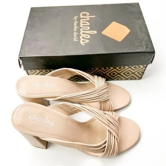 Charles David Sandals womens size 9 Razzle beige leather block heel