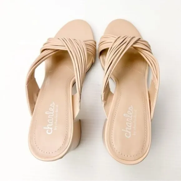 Charles David Sandals womens size 9 Razzle beige leather block heel