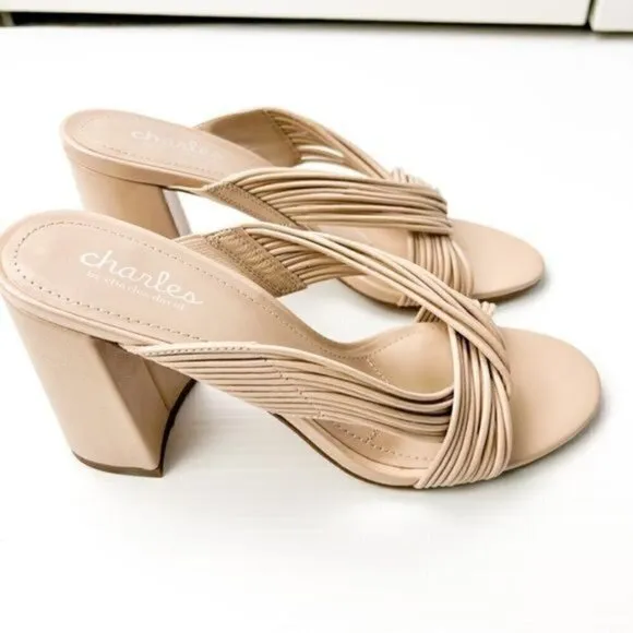 Charles David Sandals womens size 9 Razzle beige leather block heel