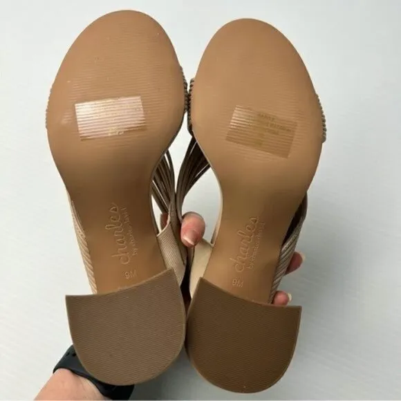 Charles David Sandals womens size 9 Razzle beige leather block heel