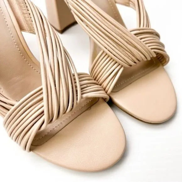 Charles David Sandals womens size 9 Razzle beige leather block heel