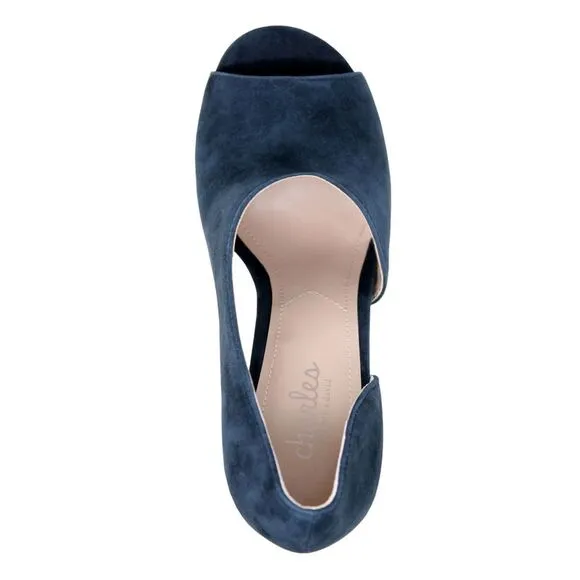 CHARLES DAVID Womens Navy Cutout Side Raile Stiletto Slip On Leather Sandals 8