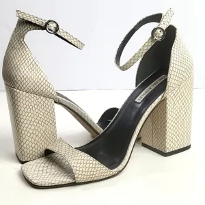 Chelsea &amp; Violet Tara Snakeskin Embossed Leather Block Heel Ankle Strap Sandal