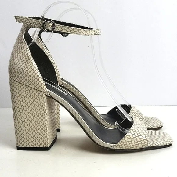 Chelsea &amp; Violet Tara Snakeskin Embossed Leather Block Heel Ankle Strap Sandal