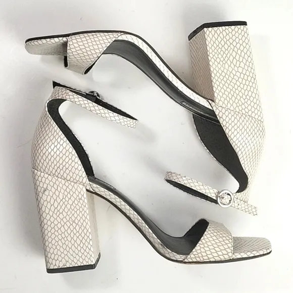 Chelsea &amp; Violet Tara Snakeskin Embossed Leather Block Heel Ankle Strap Sandal