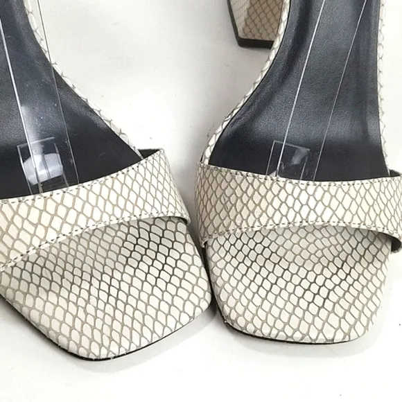 Chelsea &amp; Violet Tara Snakeskin Embossed Leather Block Heel Ankle Strap Sandal