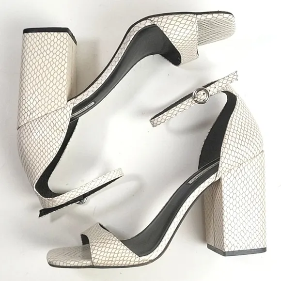 Chelsea &amp; Violet Tara Snakeskin Embossed Leather Block Heel Ankle Strap Sandal