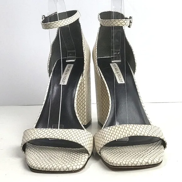Chelsea &amp; Violet Tara Snakeskin Embossed Leather Block Heel Ankle Strap Sandal