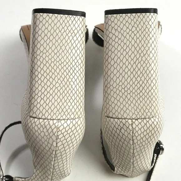 Chelsea &amp; Violet Tara Snakeskin Embossed Leather Block Heel Ankle Strap Sandal