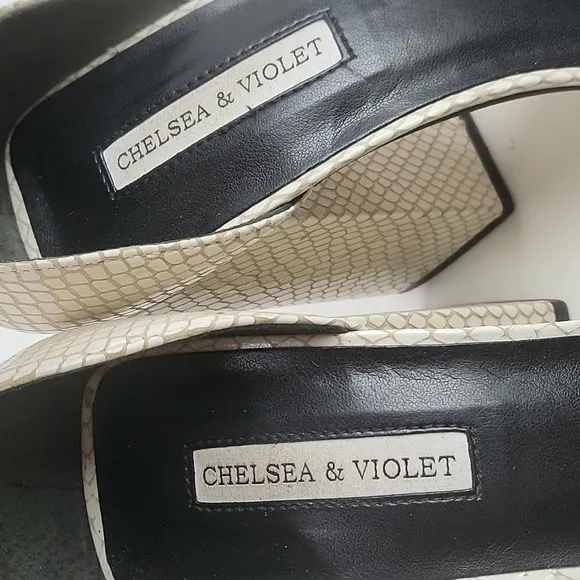 Chelsea &amp; Violet Tara Snakeskin Embossed Leather Block Heel Ankle Strap Sandal