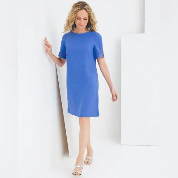Chicos Eyelet-Sleeve Linen Dress 3/XL/16