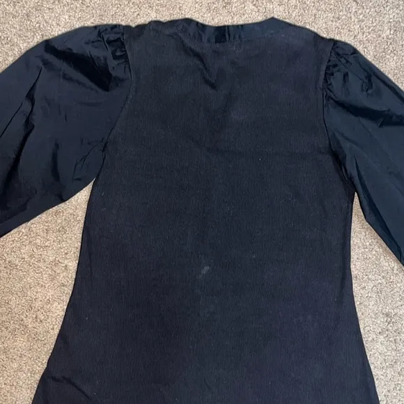 Chico’s Knit Mix Sleeve Henley Dress Cotton-Stretch Black 4