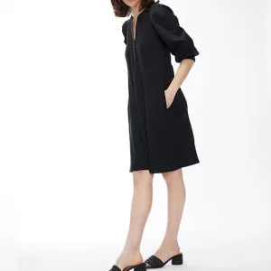 Chico’s Knit Mix Sleeve Henley Dress Cotton-Stretch Black 4