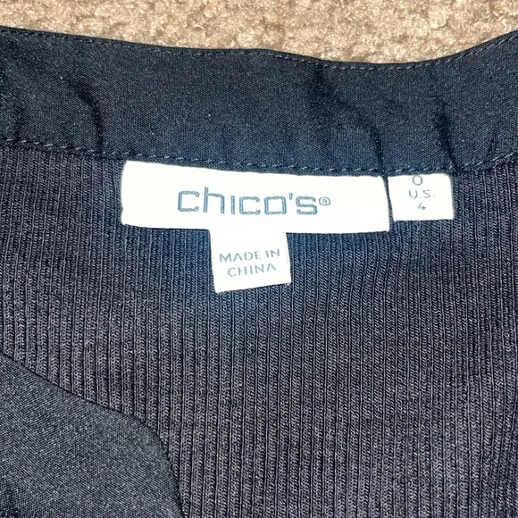 Chico’s Knit Mix Sleeve Henley Dress Cotton-Stretch Black 4