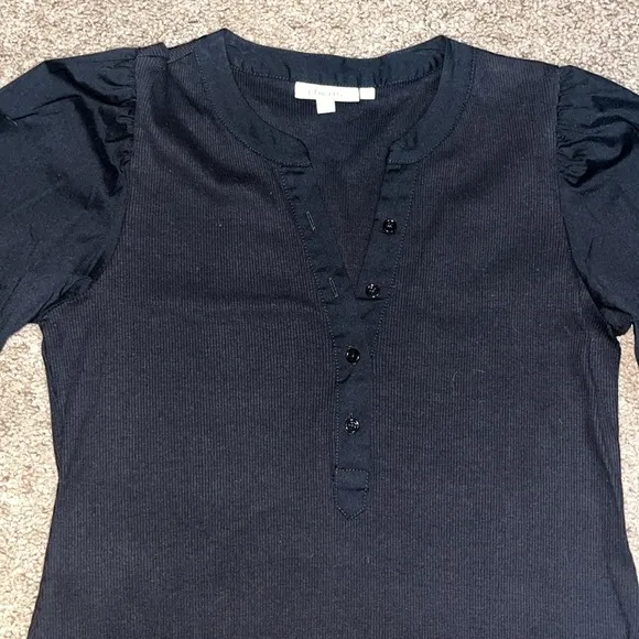 Chico’s Knit Mix Sleeve Henley Dress Cotton-Stretch Black 4