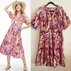 Chico's Women's Midi Dress Large Colorful Floral Paisley Cottagecore Coastal