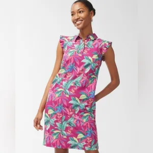 Chico’s Zenergy UPF Neema Floral Ruffle Dress size M Pink Berry Tropical Floral