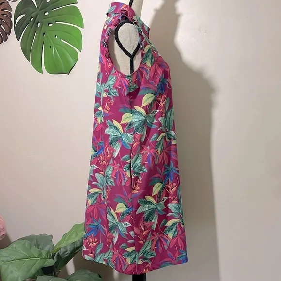 Chico’s Zenergy UPF Neema Floral Ruffle Dress size M Pink Berry Tropical Floral