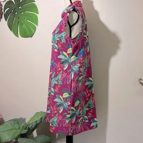 Chico’s Zenergy UPF Neema Floral Ruffle Dress size M Pink Berry Tropical Floral