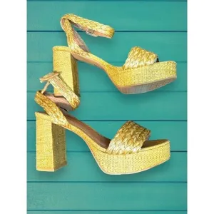 Chinese Laundry Women's Truett Heeled Sandal  Straw Platform Y2K Style Sz 9