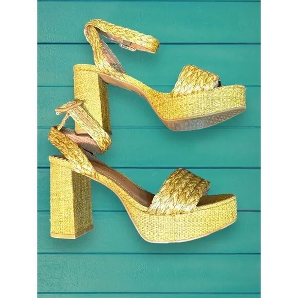Chinese Laundry Women's Truett Heeled Sandal  Straw Platform Y2K Style Sz 9