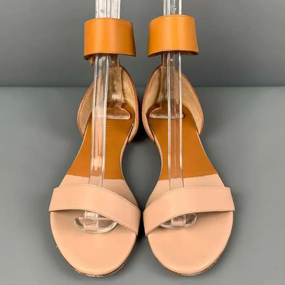 CHLOE Lazise Tan Leather Color Block Ankle Strap Sandals