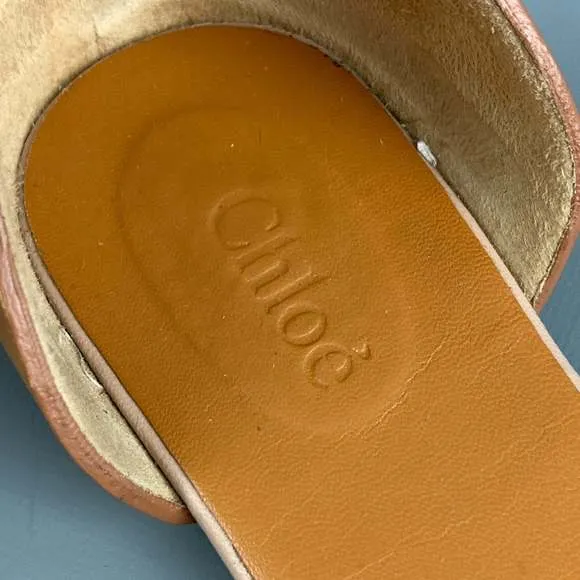 CHLOE Lazise Tan Leather Color Block Ankle Strap Sandals