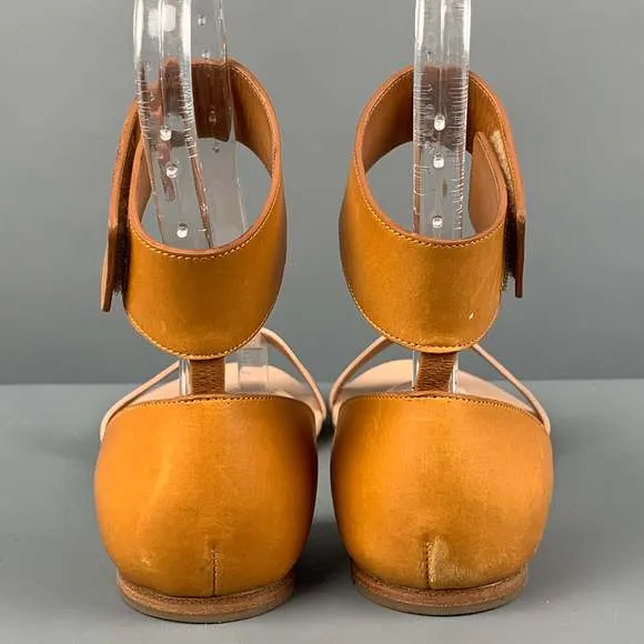 CHLOE Lazise Tan Leather Color Block Ankle Strap Sandals