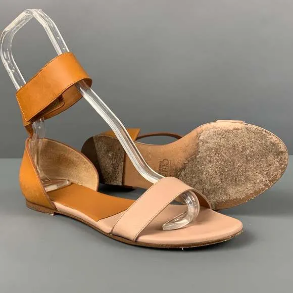 CHLOE Lazise Tan Leather Color Block Ankle Strap Sandals