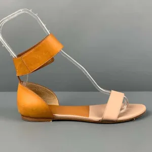 CHLOE Lazise Tan Leather Color Block Ankle Strap Sandals