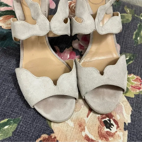 Chloe Suede open toe scalloped heeled ankle strap sandals size 38